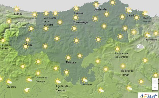 Mapa de la predicción del tiempo este martes en Cantabria.