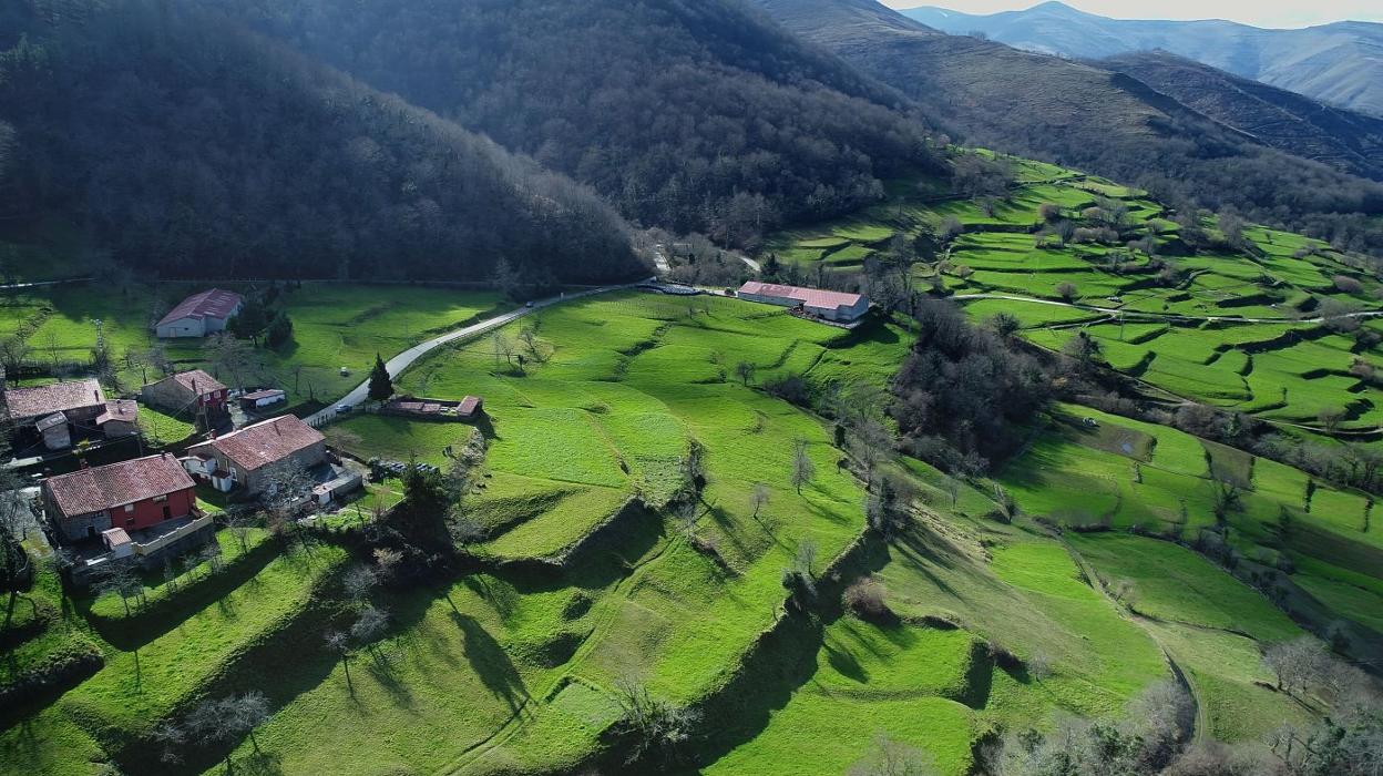 Vista aérea de Viaña, en el municipio de Cabuérniga. 