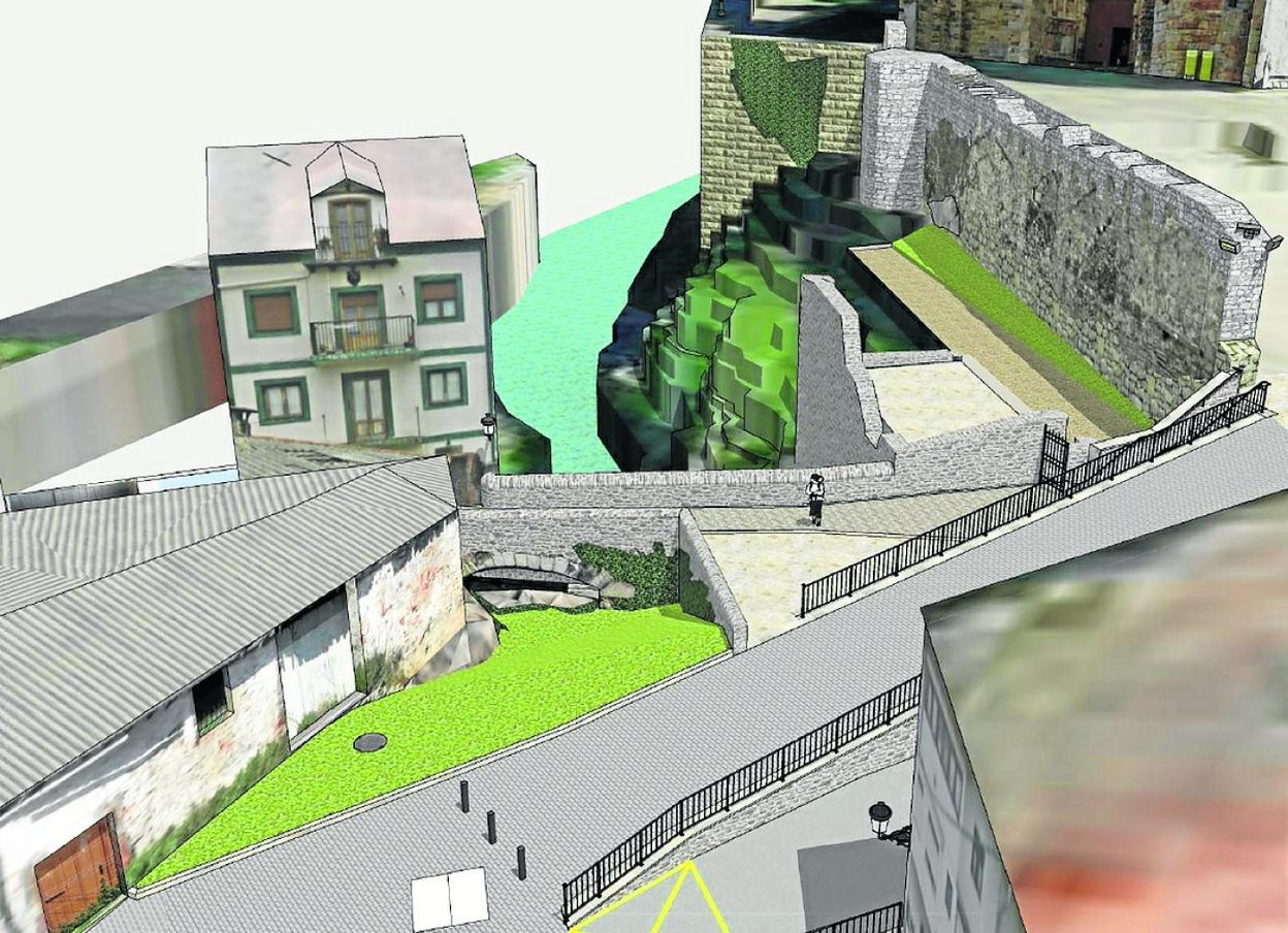 Recreación de cómo quedarán el puente y el acceso a Santa María, según el proyecto municipal. 