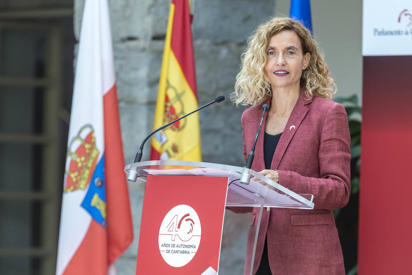 La presidenta del Congreso, Meritxell Batet, durante su discurso. 