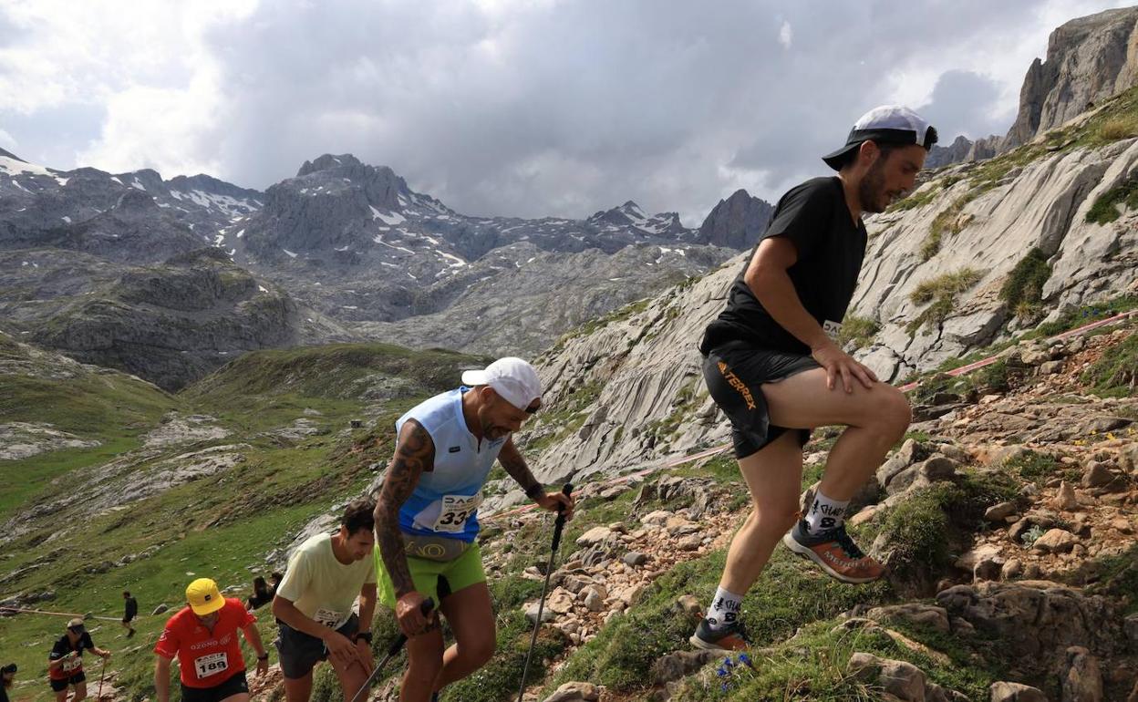 Un grupo de corredores afrontan el último tramo de la Vertical Fuente Dé 