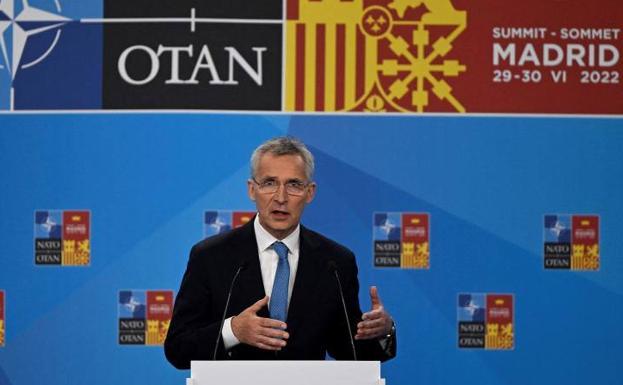 El secretario general de la OTAN, Jens Stoltenberg, en la rueda de prensa de este miércoles en IFEMA.