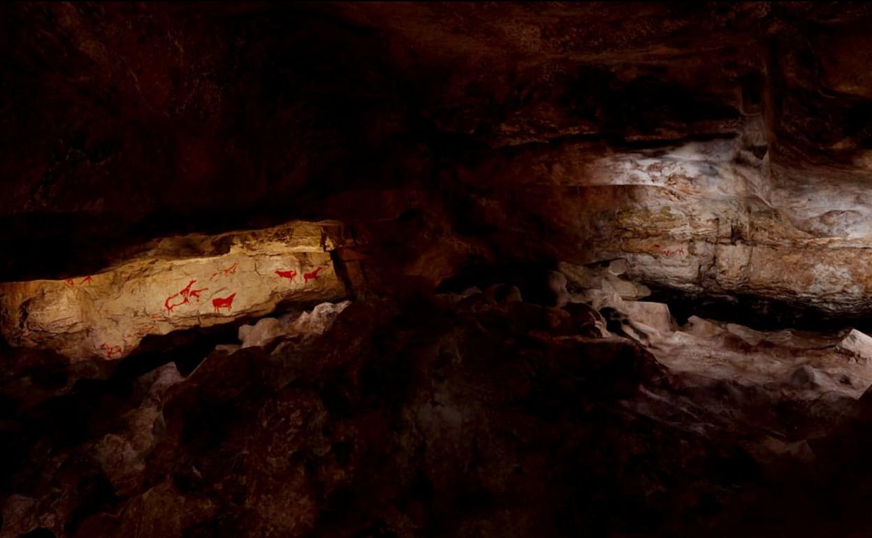 La tecnología aplicada permite ver con claridad en esta imagen de la nueva guía pinturas que no es posible apreciar a simple vista en el interior de la cueva. 