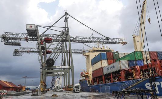 Las dos nuevas grúas de Boluda, en la terminal de contenedores.