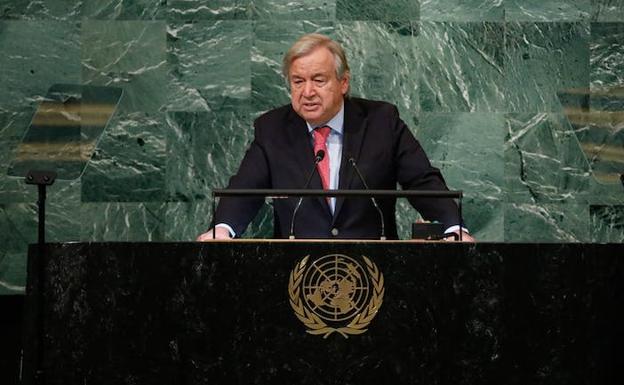 El secretario general de la ONU, António Guterres, se dirige a la Asamblea General de las Naciones Unidas en su 77ª reunión (Nueva York, 20 de septiembre de 2022). 