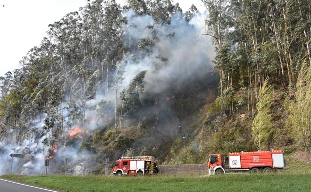 Bomberos y personal del Semca tuvieron que acceder desde la Nacional 611 para tratar de sofocar varios focos en el monte Gedo.