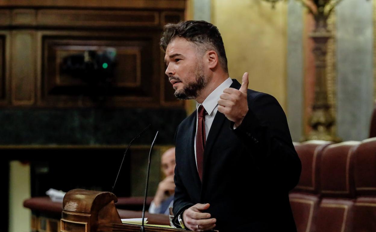 El portavoz de Esquerra, Gabriel Rufián, durante el debate de este jueves en el Congreso.