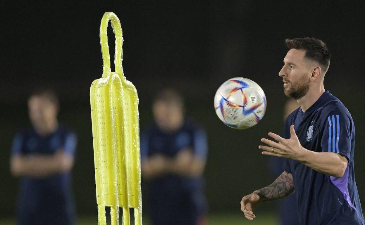 Messi, en un entrenamiento de Argentina.