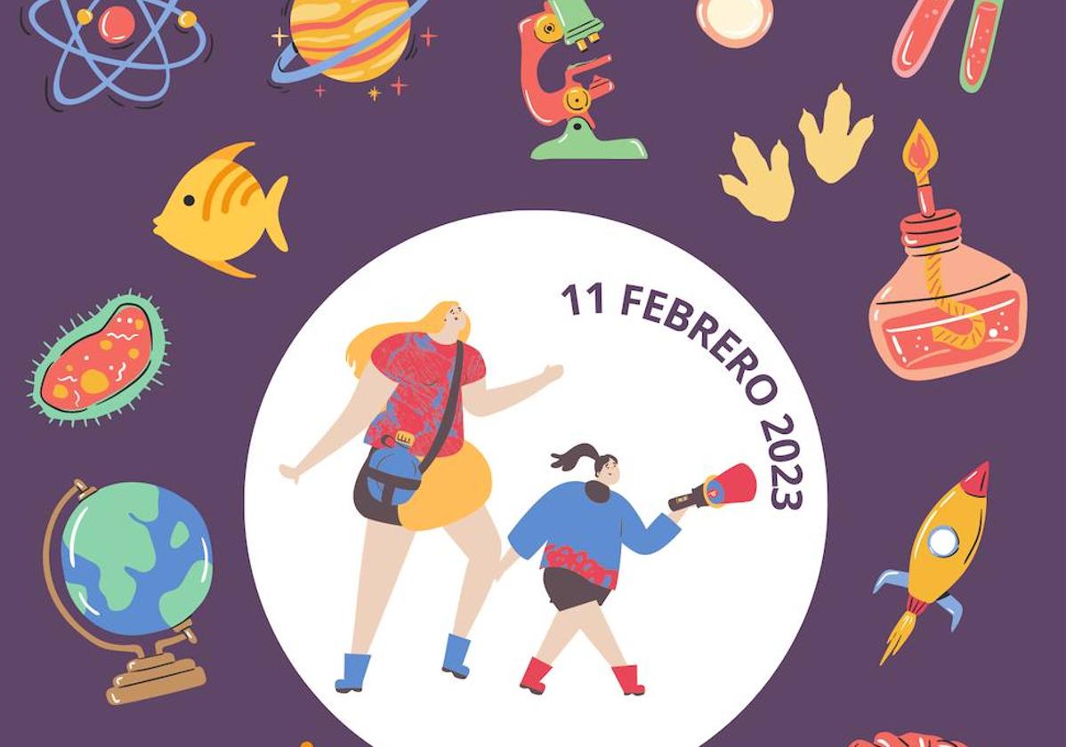 Cartel diseñado por el Ayuntamiento de Camargo para anunciar el programa de actividades con motivo de la conmemoración del Día de la Mujer y la ciencia