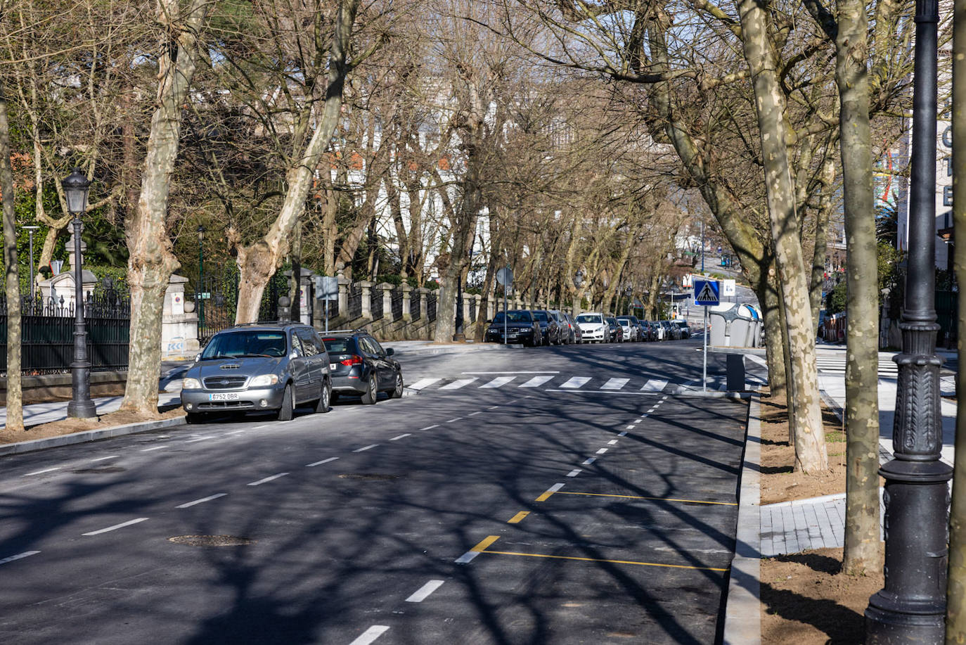 Los parterres de la calle Duque de Santo Mauro se han estrechado para poder ensanchar las aceras.