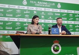 Gema Igual y Alfredo Pérez, en la sala de prensa de los Campos de Sport