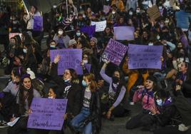 Participantes en la manifestación celebrada el año pasado en Santander con motivo del Dia Internacional de la Mujer.