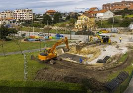 Obras para construir el nuevo depósito de agua en Cueto.