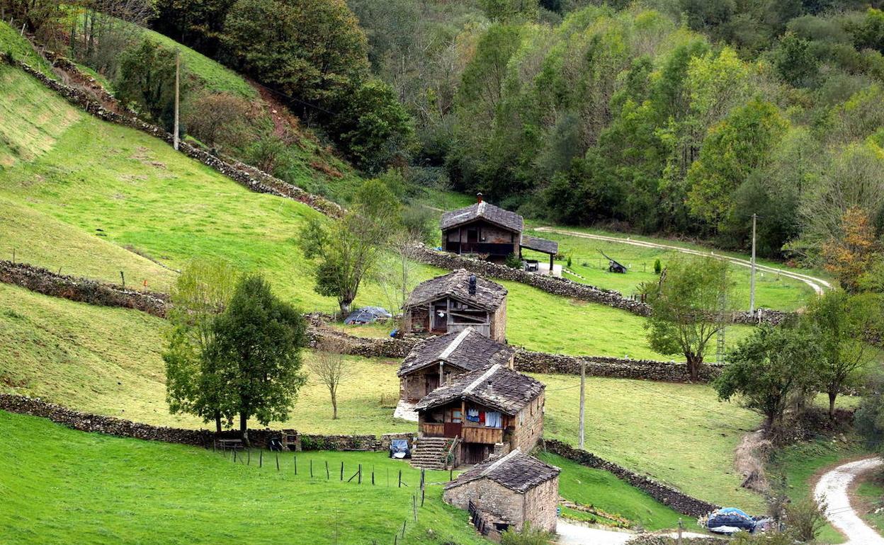 Vista de unas cabañas típicas de la zona pasiega.