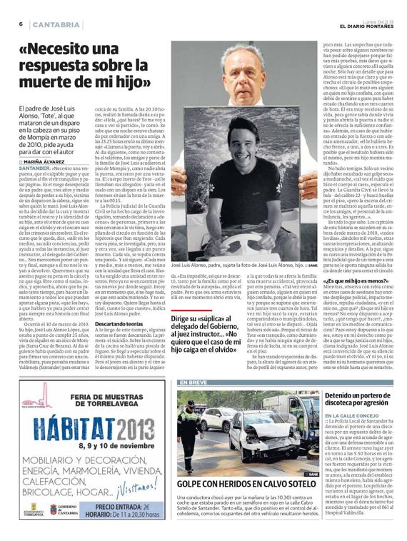 Imagen - Publicación en El Diario Montañés en noviembre de 2013, con José Luis Alonso mostrando la foto de su hijo.