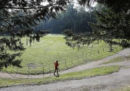 Un vecino practica deporte en uno de los senderos del parque de Las Tablas (El Patatal), en Torrelavega.