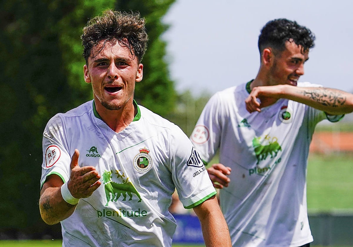 Yeray y Jorrín durante el partido ante el Compostela en La Albericia.