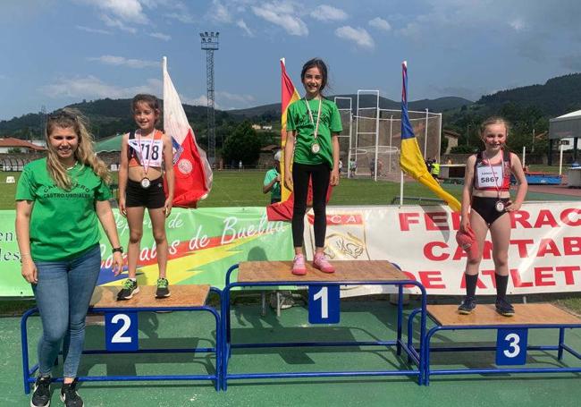 Las tres primeras saltadoras sub 10 en la prueba de altura.