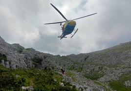 Imagen del helicóptero del Gobierno de Cantabria durante la intervención.