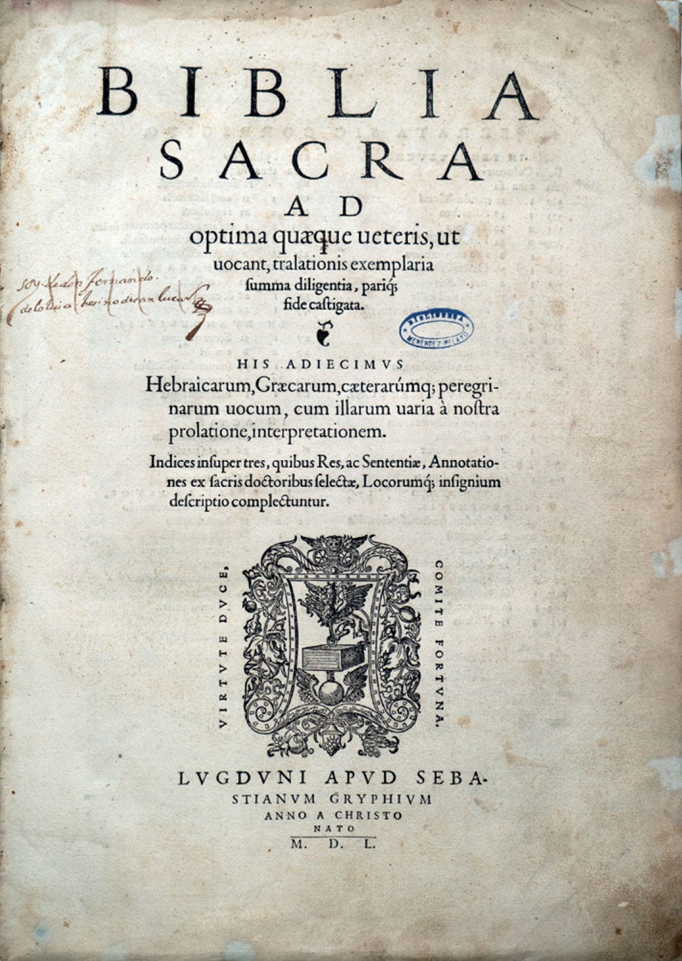 La 'Biblia Sacra' editada en Lyon en 1550 por Sebastian Gryphusm que realizó un trabajo impecable.