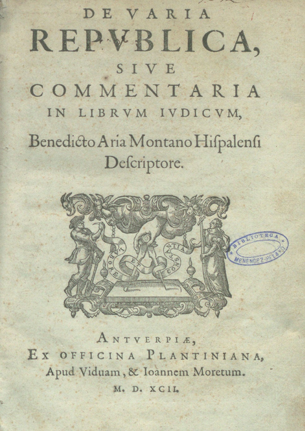 'De varia república', impreso en la Oficina Plantiniana, ya a cargo de su viuda y su yerno, en 1592. 