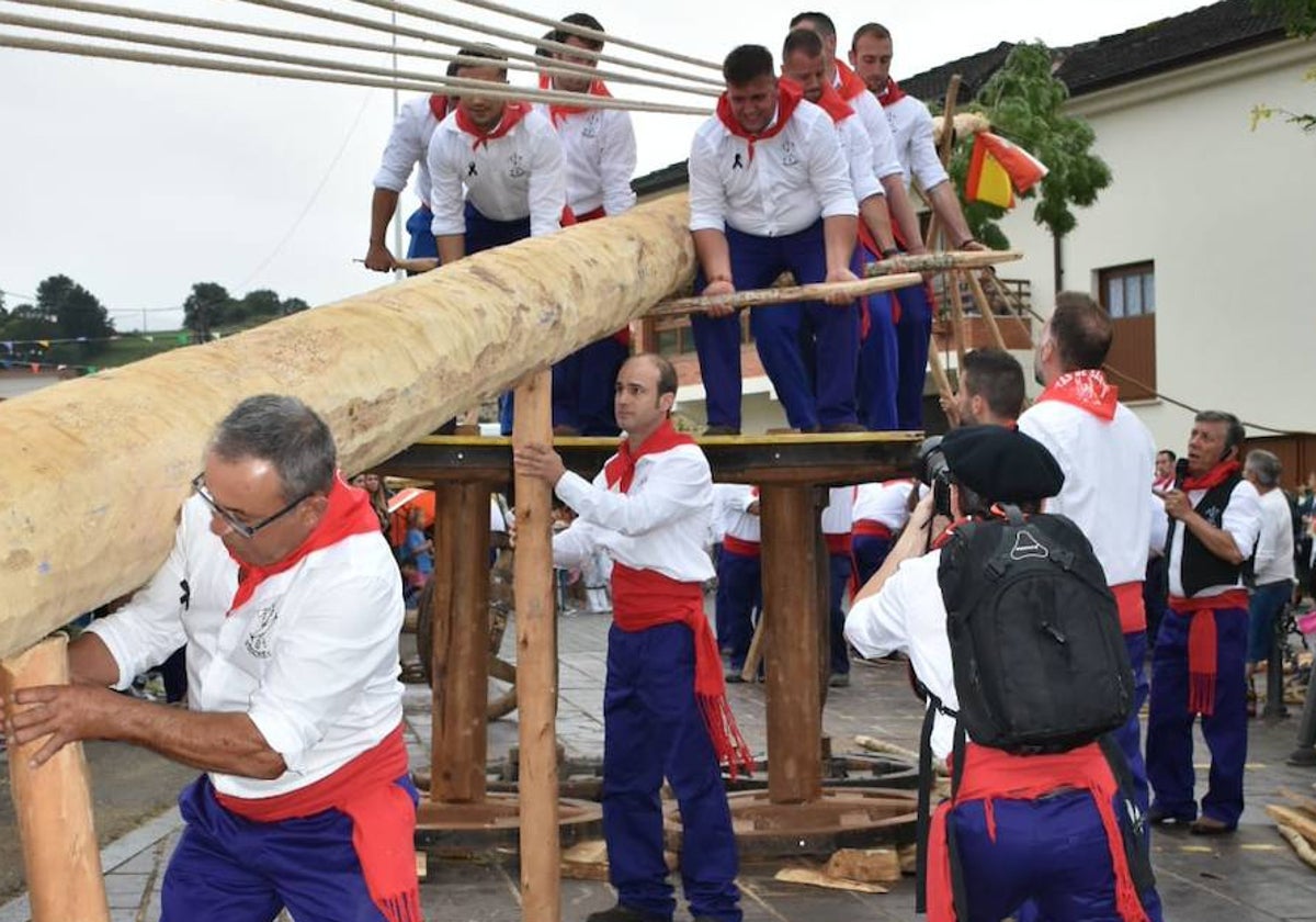 Silió revivió la tradición de poner en pie dos largos troncos de roble de más de 30 metros de largo.