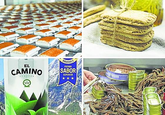 Algunos alimentos premiados con estrellas 'Sabor Superior': sobao pasiego IGP de Sobaos Serafina, pastón pasiego de Joselín Sobaos y Quesadas, El Camino Mítica de Cervezas 'El Camino' y Anchoas del Cantábrico de la empresa Rezumar.