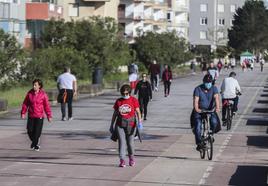 Las rayas pintadas en la acera del Paseo Marítimo de Laredo son las que han marcado el uso de las bicis en ese espacio desde hace años.