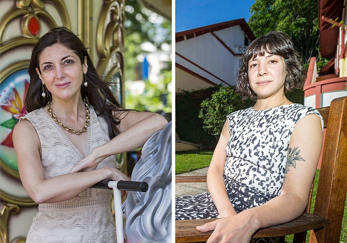 A la izquierda, Espido Freire posa en los jardines de Pereda. La escritora Aixa de la Cruz en Caballerizas, a la derecha.