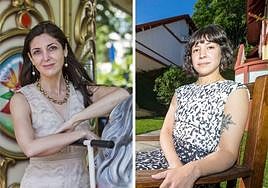 A la izquierda, Espido Freire posa en los jardines de Pereda. La escritora Aixa de la Cruz en Caballerizas, a la derecha.