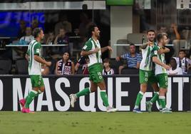 Arana, Grenier, Andrés Martin y Peque celebran el gol del catalán ante el Cartagena en Cartagonova.