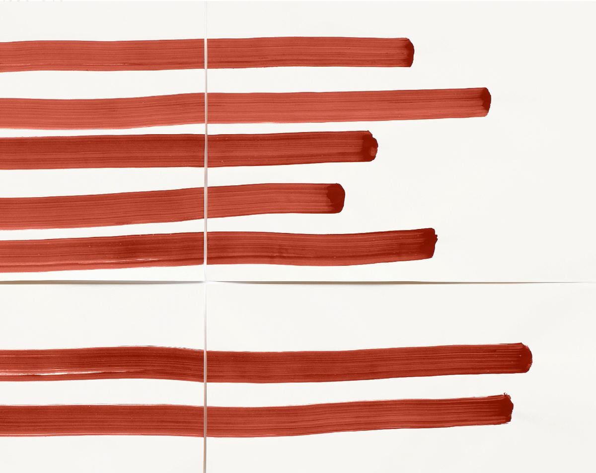 Silvia Bächli, 'Lange rote Linien (12)', 2022. Gouache sobre papel, 144,5 x 410 cm.