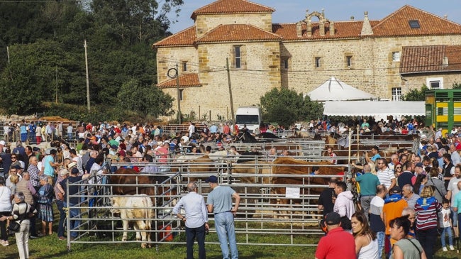 Imagen después - Contraste entre la foto tradicional (derecha) con el recinto repleto de gente y animales y la imagen de este año (izquierda) con sólo un caballo del espectáculo ecuestre.