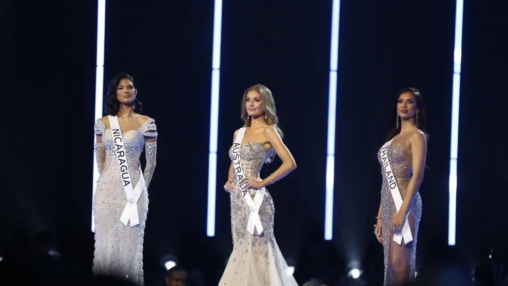 El top 3 final del Miss Universo 2023: Miss Nicaragua, Sheynnis Palacio; Miss Australia, Moraya Wilson; y , Miss Tailandia, Anntonia Porsild.