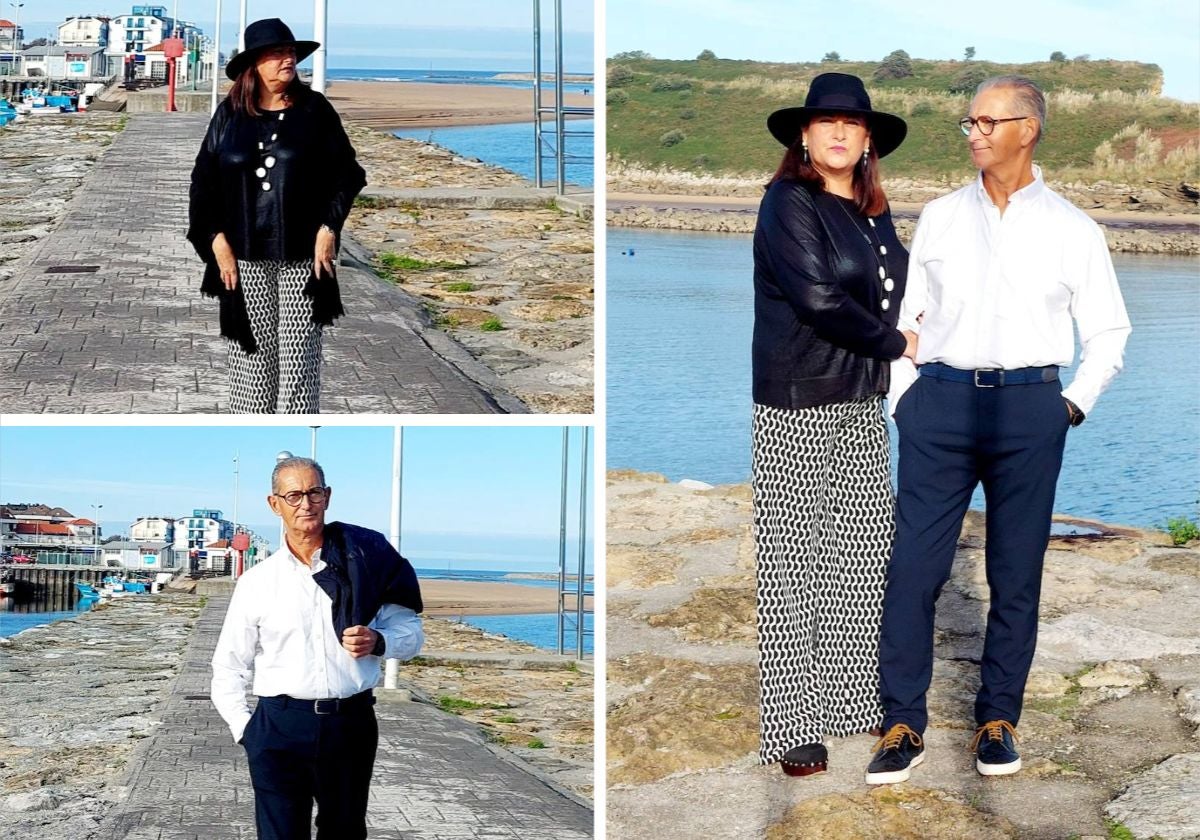 Maribel Cabo y José Ángel Puente, durante una sesión de fotos con el mar de fondo.