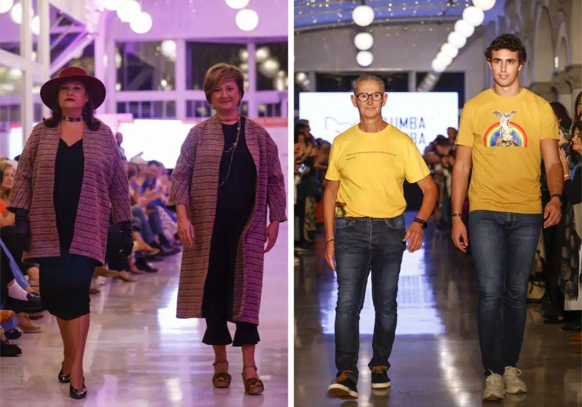 En la foto de la izquierda, Maribel Cabo junto a Pilar Llera en el desfile para concienciar sobre el cáncer de mama, y en la derecha, su marido, José Ángel Puente, en el del cáncer de próstata.