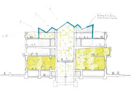 Boceto en sección del proyecto para el edificio del Banco de España-Reina Sofía