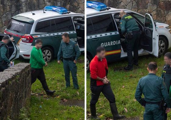 Uno de los detenidos es conducido al juzgado esposado y escoltado.