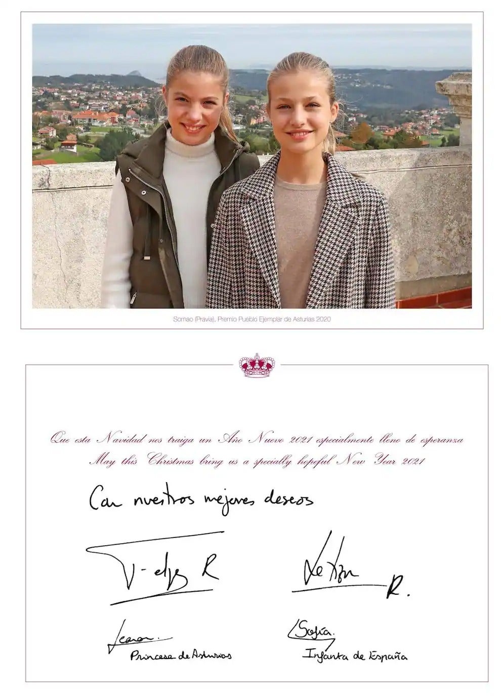 Asturias fue por tercer año consecutivo el lugar escogido para la foto con la que la Familia Real felicitó las fiestas. En esa ocasión, la Princesa Leonor y la Infanta Sofía posaron sin sus padres en Somao, reconocido como Pueblo Ejemplar de 2020.