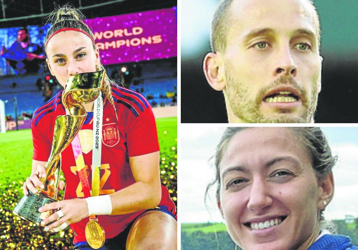 A la izquierda, Athenea del Castillo, con la copa del Mundo. A la derecha, Sergio Canales y Virginia Díaz.