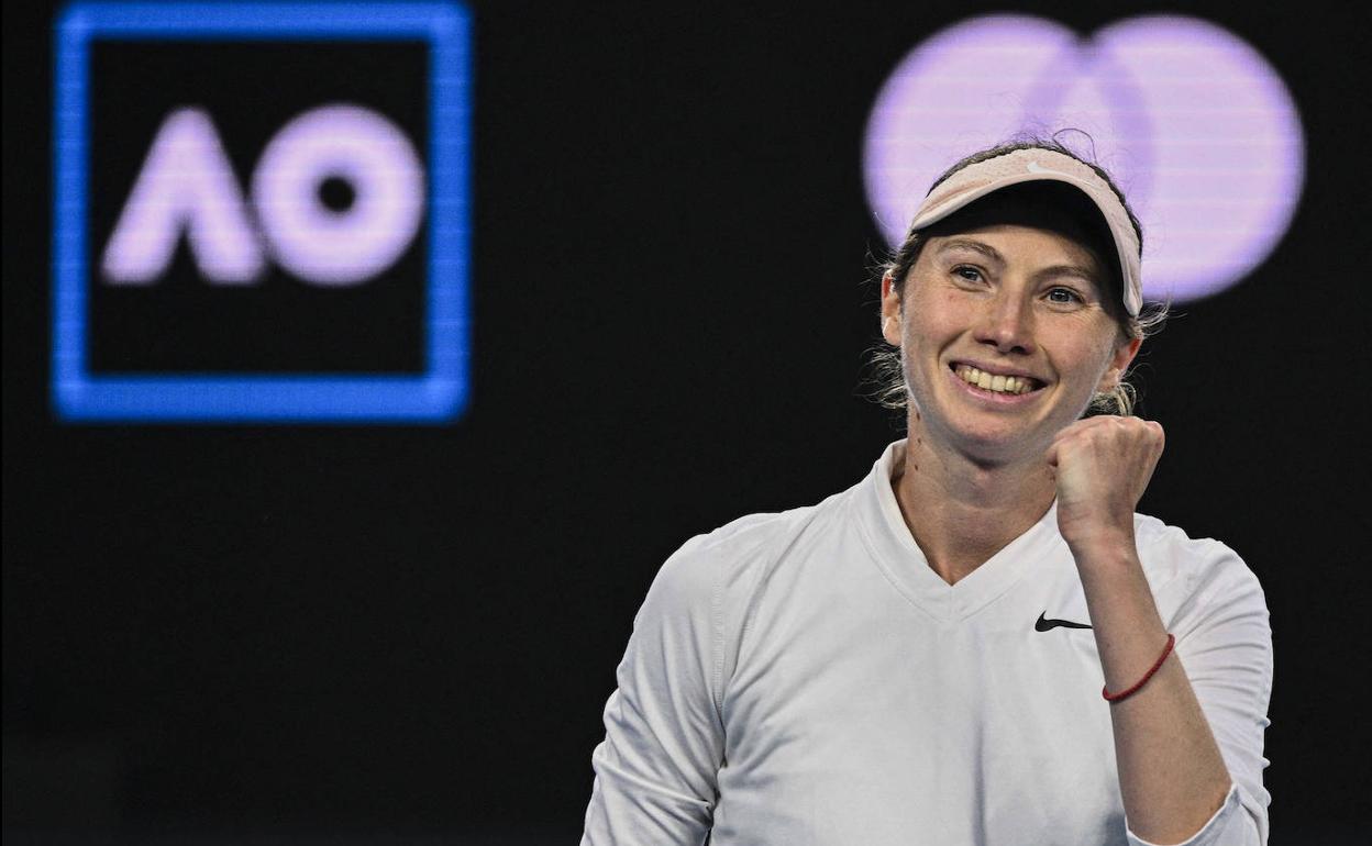 Cristina Bucsa, tras ganar en la segunda ronda en Melbourne Park.