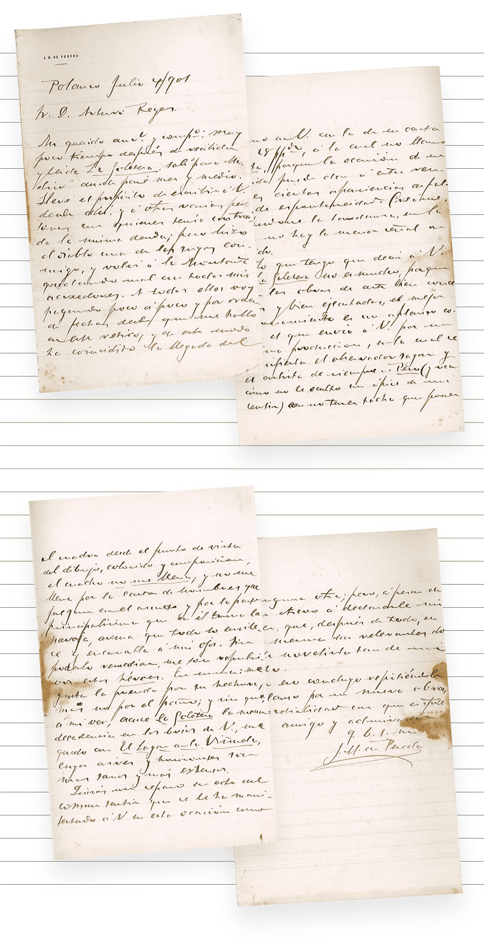 Carta de José María de Pereda a Antonio Reyes, escritor y periodista, 4 de julio de 1901.