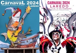 A la izquierda, 'Protagonista' el cartel ganador del concurso, y a la derecha la obra 'La Hechicera del Carnaval', accésit del certamen.