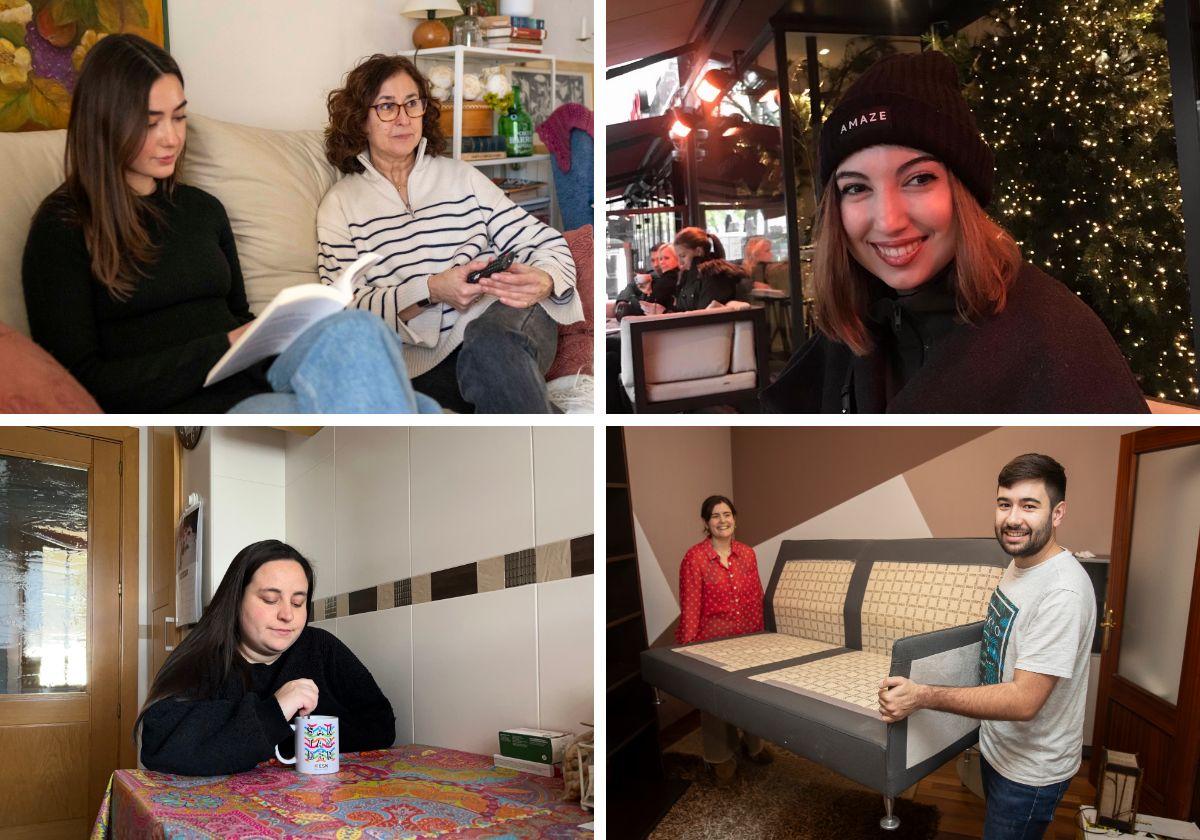 Ana Palazuelos Torre y su madre Chari, Clara Fernández Gallardo, Ana Calleja, y Héctor Asiain y su novia María.