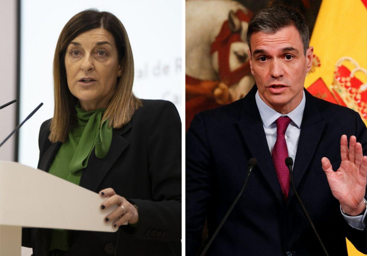 La presidenta cántabra, María José Sáenz de Buruaga. y Pedro Sánchez