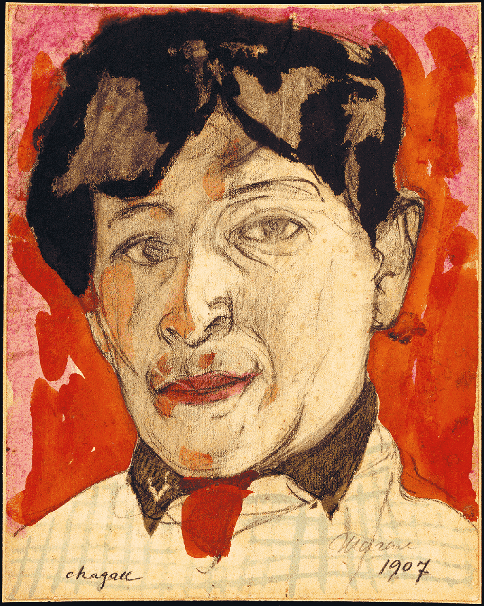 Marc Chagall. 'Autoportrait [Autorretrato], 1907. Acuarela, carboncillo y tinta sobre papel, 20,7 × 16,4 cm. Centre Pompidou, Musée National d'Art Moderne / Centre de Création Industrielle, París. Dación, 1988. AM 1988-122.