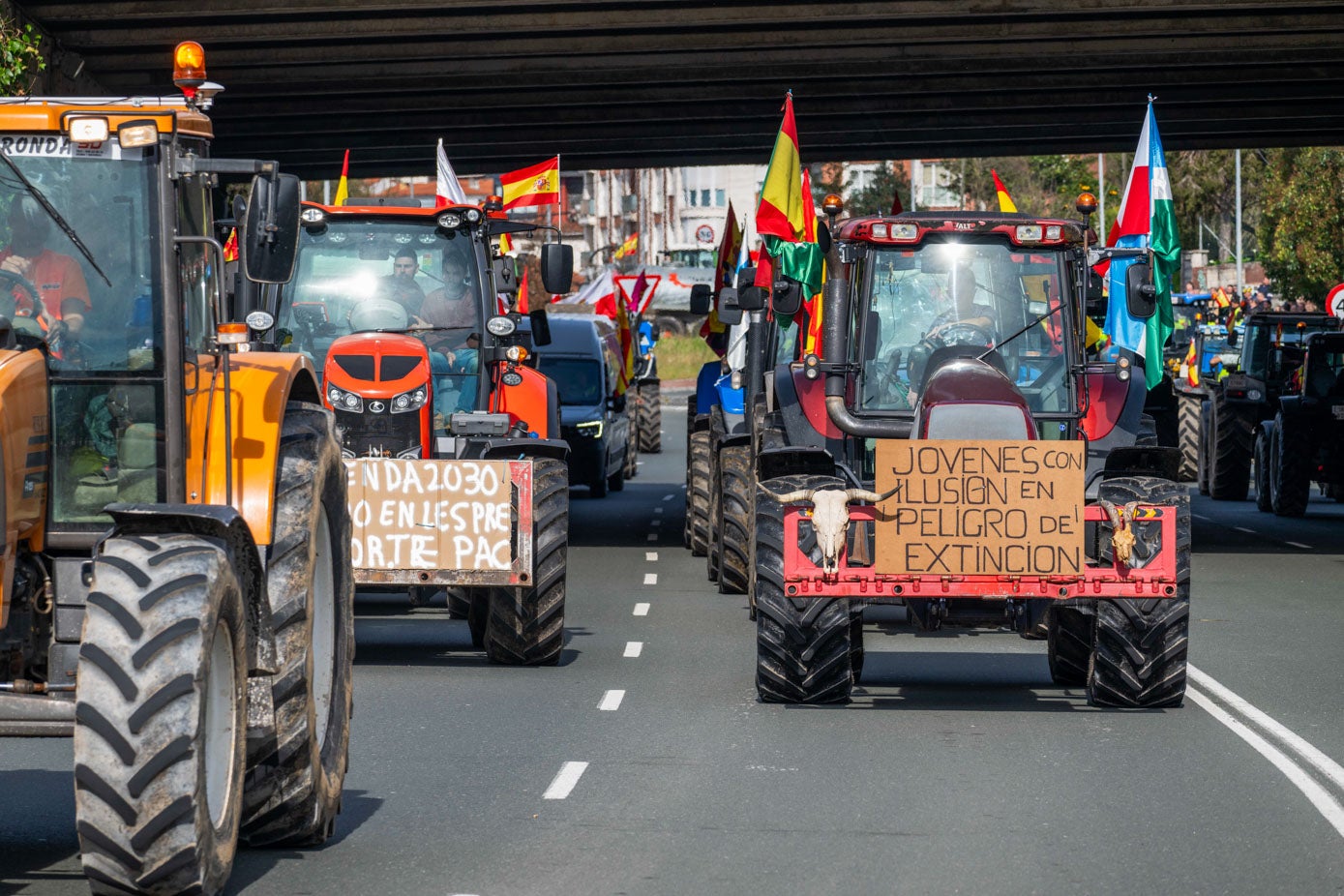 Alrededor de 50 tractores ocuparon todo espacio entre las dos rotondas de la salida 173 y 150 personas apoyaron sin vehículos.