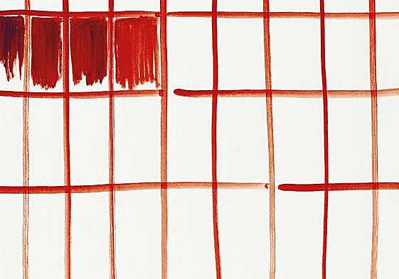 Silvia Bächli Rotes Zimmer, 2011(detalle) 29 partes. Acrílico, gouache sobre papel.