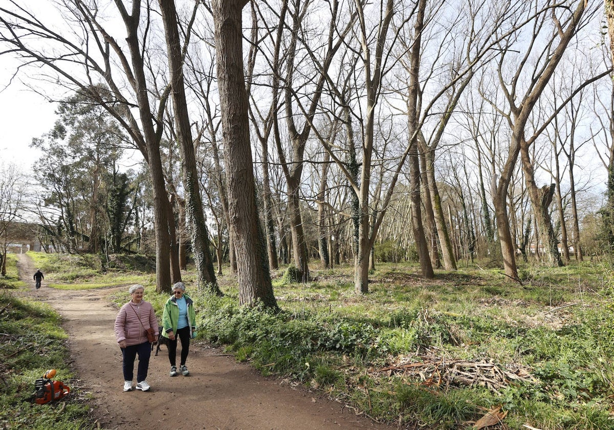 Vecinas disfrutan en el parque de Las Tablas, este año, en Torrelavega.