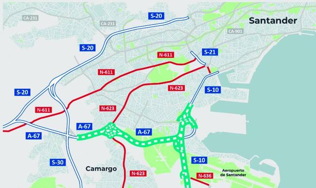 Plano con las partes de las autovías y enlaces en los que se actuará.